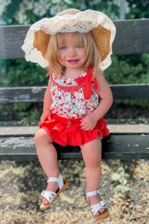 "Kira" Coral Floral Blouse & Ruffle Shorts