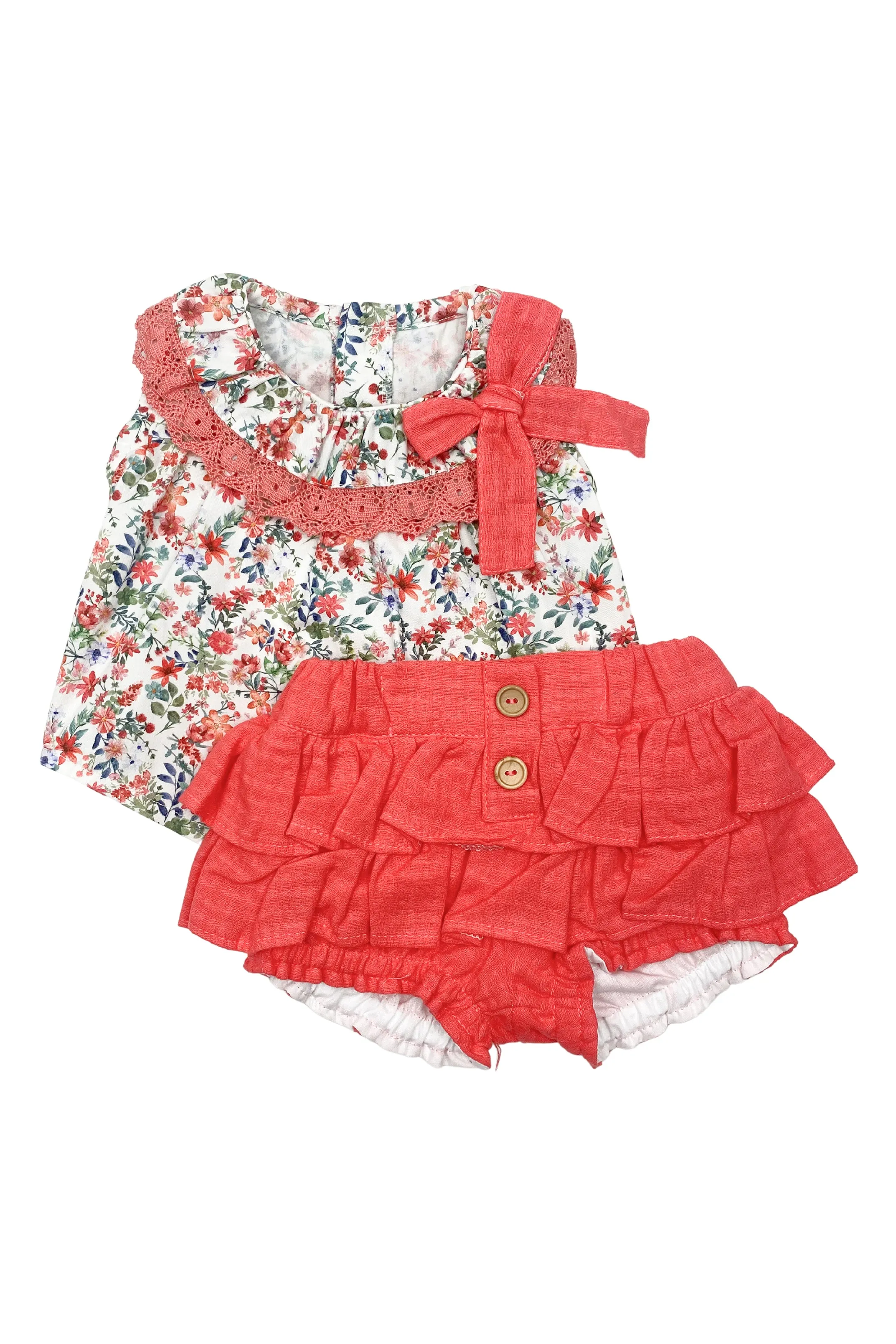 "Kira" Coral Floral Blouse & Ruffle Shorts