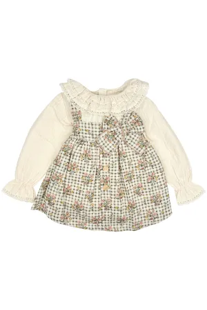 "Tessa" Blouse & Brown Gingham Pinafore Dress