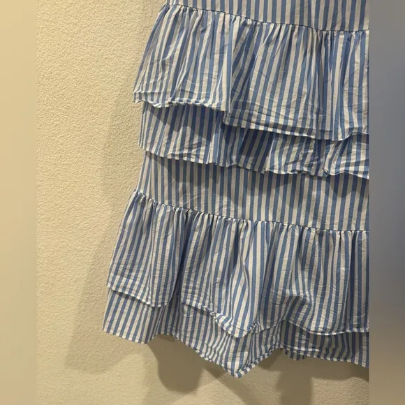 Rachel Parcell Blue White Striped Tiered Ruffle Midi Tie Waist Nautical Skirt S