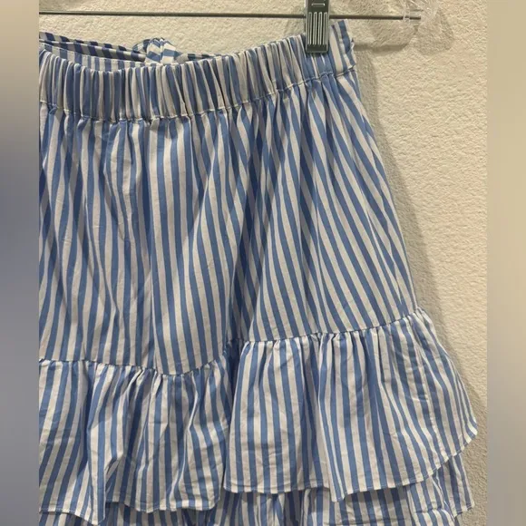 Rachel Parcell Blue White Striped Tiered Ruffle Midi Tie Waist Nautical Skirt S