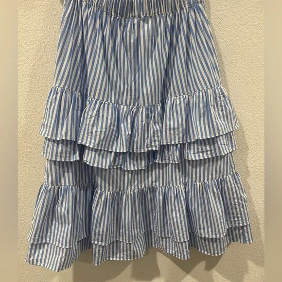 Rachel Parcell Blue White Striped Tiered Ruffle Midi Tie Waist Nautical Skirt S