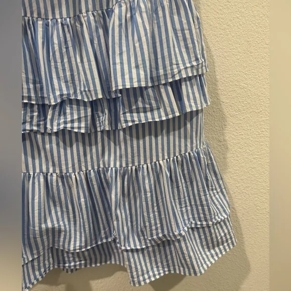 Rachel Parcell Blue White Striped Tiered Ruffle Midi Tie Waist Nautical Skirt S