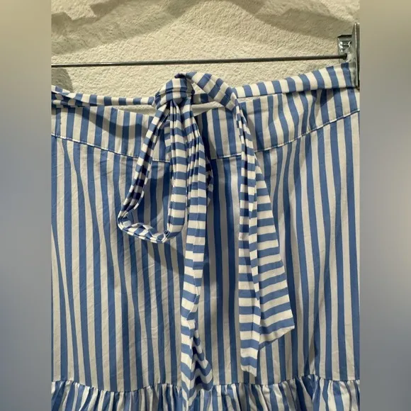Rachel Parcell Blue White Striped Tiered Ruffle Midi Tie Waist Nautical Skirt S