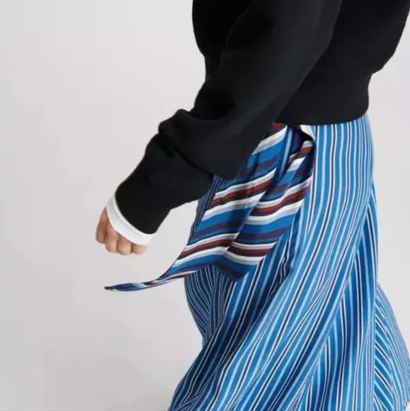 Rag &amp; Bone Felix Striped Tie-Waist Midi Skirt In Blue Women's Size 4