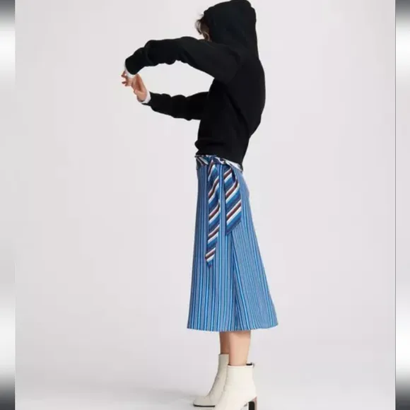 Rag &amp; Bone Felix Striped Tie-Waist Midi Skirt In Blue Women's Size 4