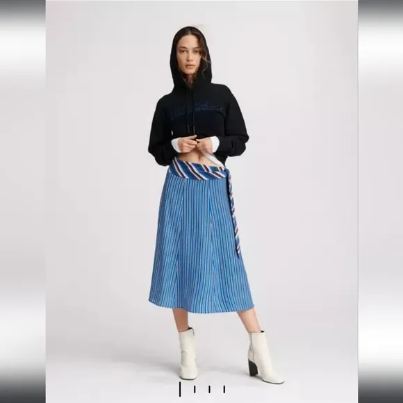 Rag &amp; Bone Felix Striped Tie-Waist Midi Skirt In Blue Women's Size 4