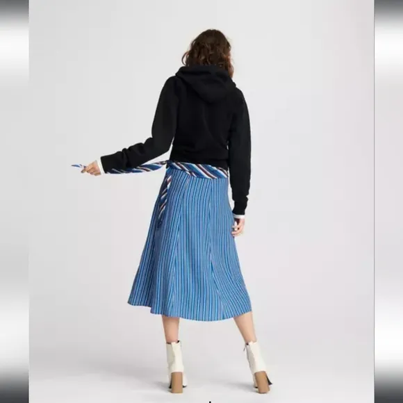 Rag &amp; Bone Felix Striped Tie-Waist Midi Skirt In Blue Women's Size 4
