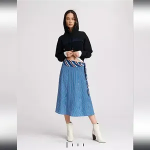 Rag &amp; Bone Felix Striped Tie-Waist Midi Skirt In Blue Women's Size 4