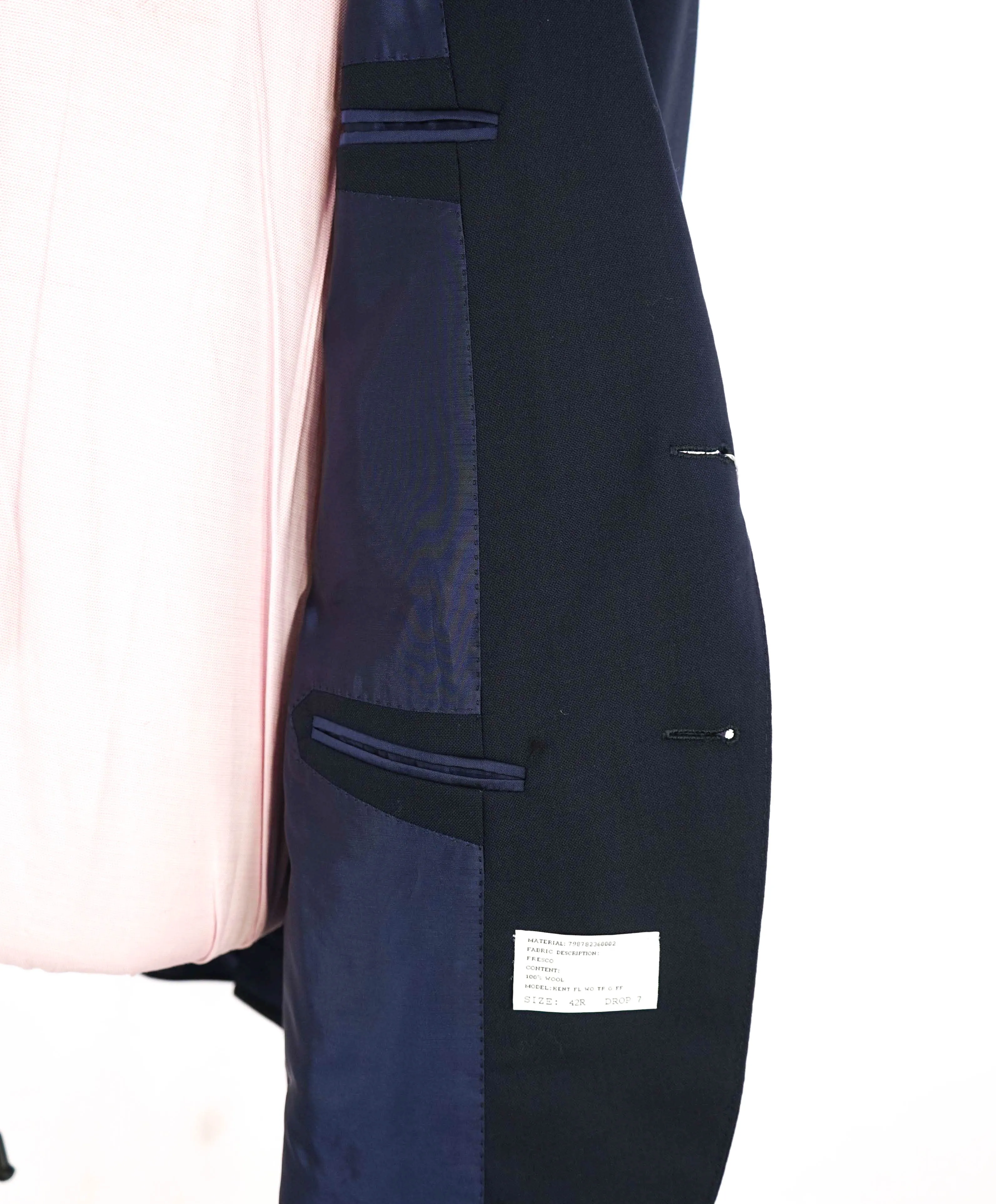 RALPH LAUREN PURPLE LABEL - Navy Blue "KENT 2-Btn" Oxford Weave Suit - 42R