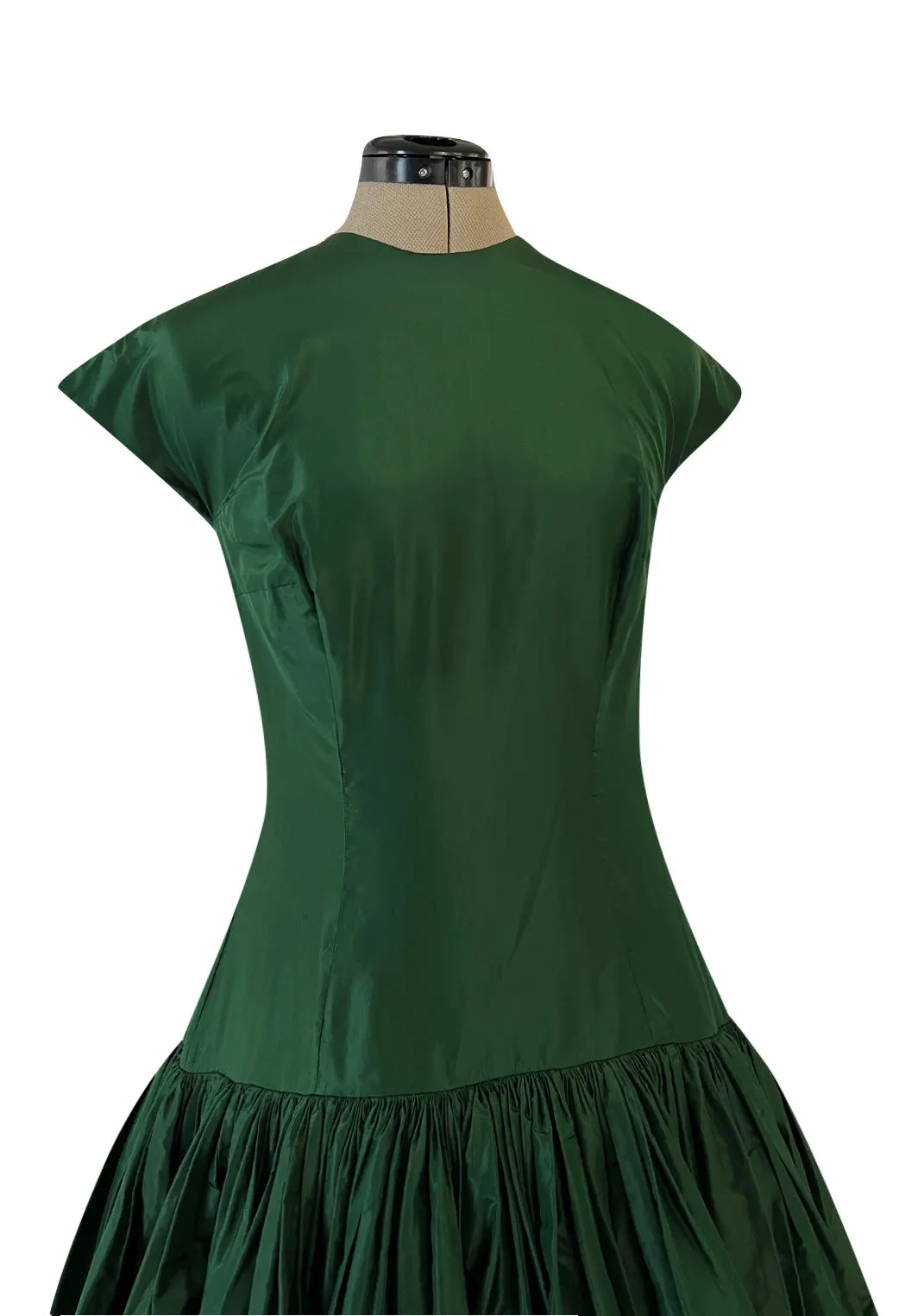 Rare 1977 Madame Gres Haute Couture Dress & Cape in a Deep Green Silk Taffeta