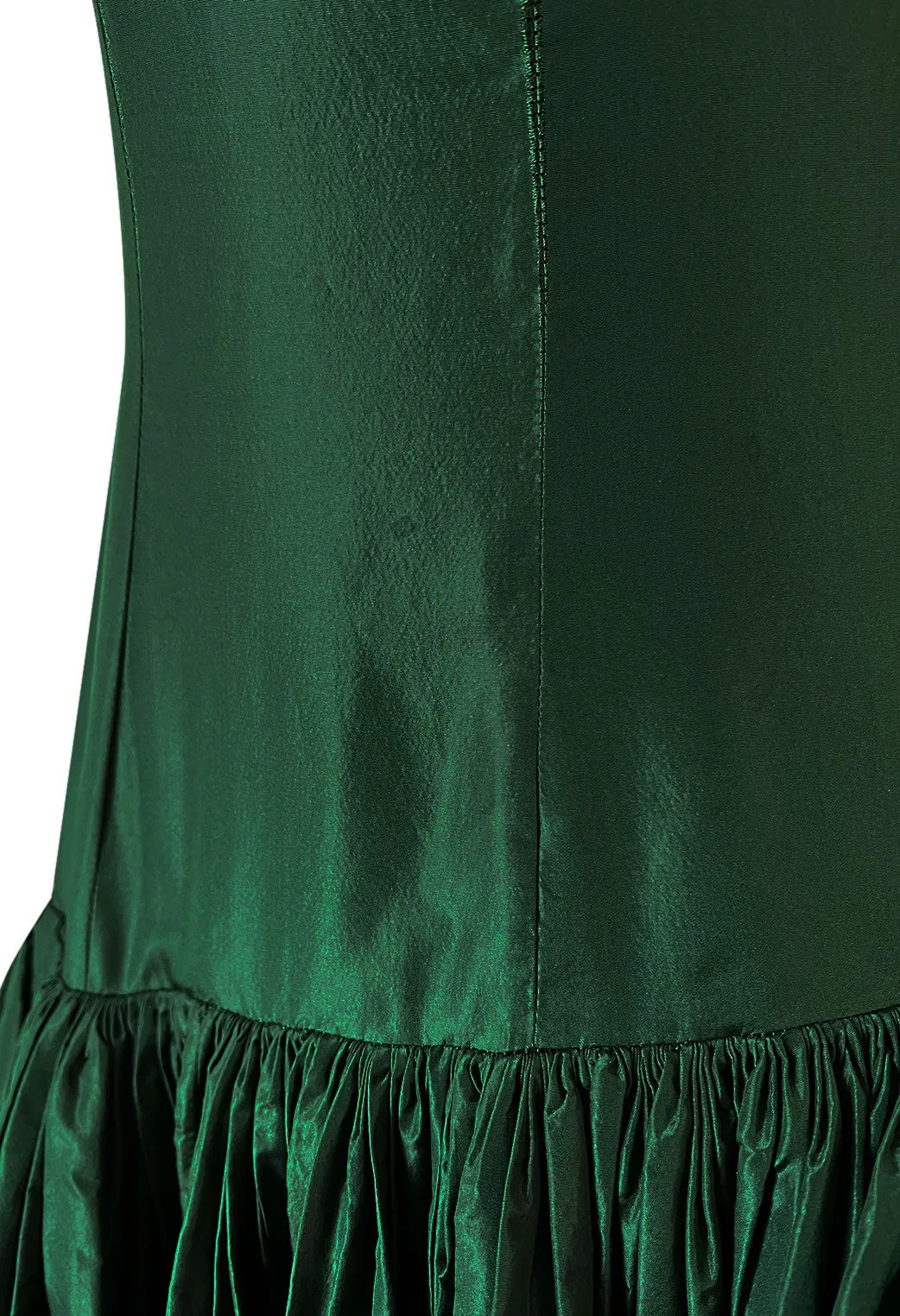 Rare 1977 Madame Gres Haute Couture Dress & Cape in a Deep Green Silk Taffeta
