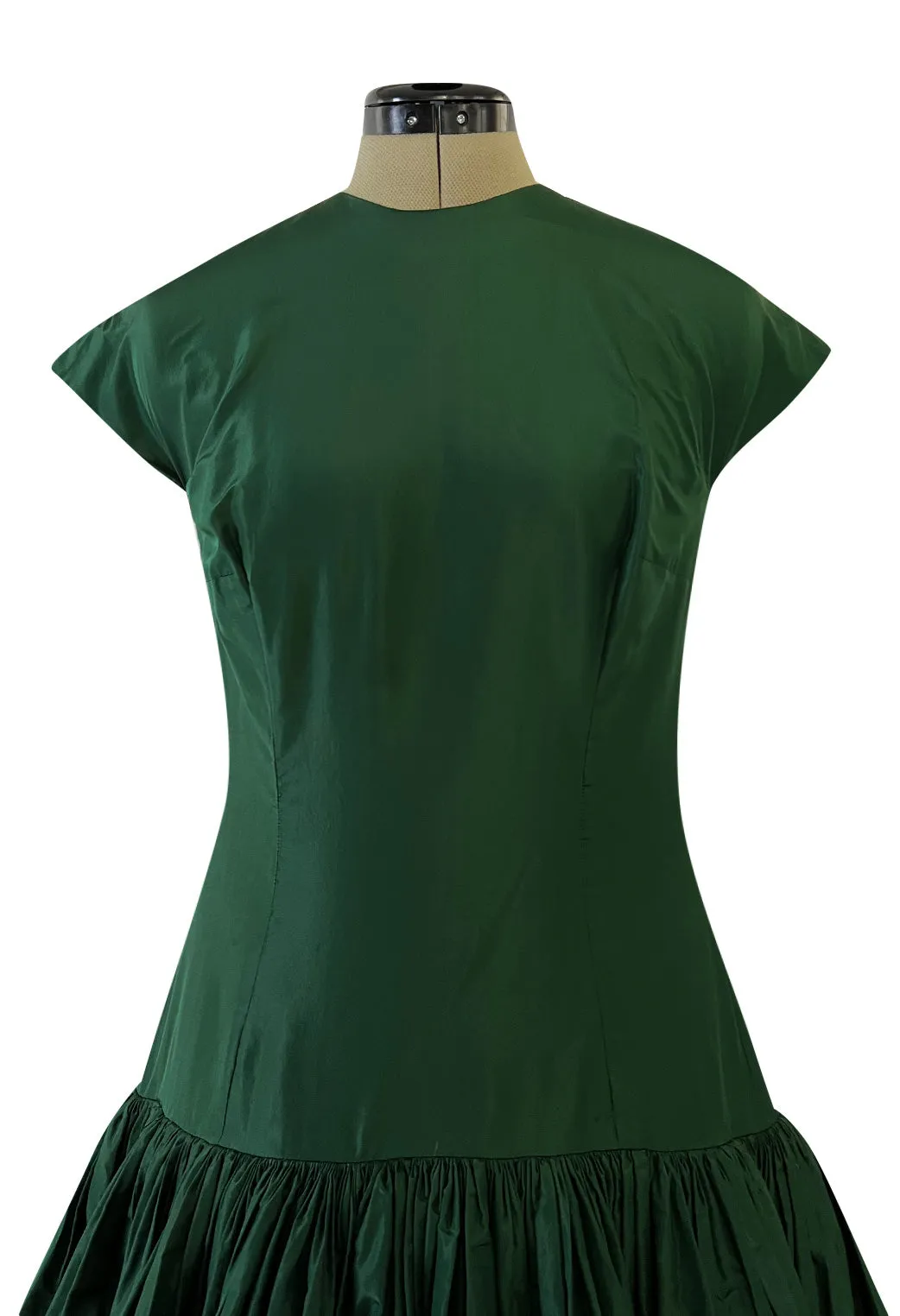 Rare 1977 Madame Gres Haute Couture Dress & Cape in a Deep Green Silk Taffeta