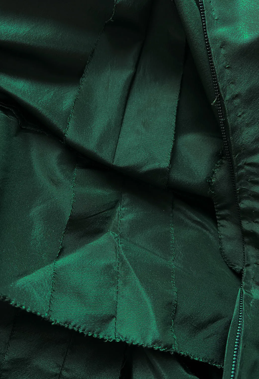 Rare 1977 Madame Gres Haute Couture Dress & Cape in a Deep Green Silk Taffeta