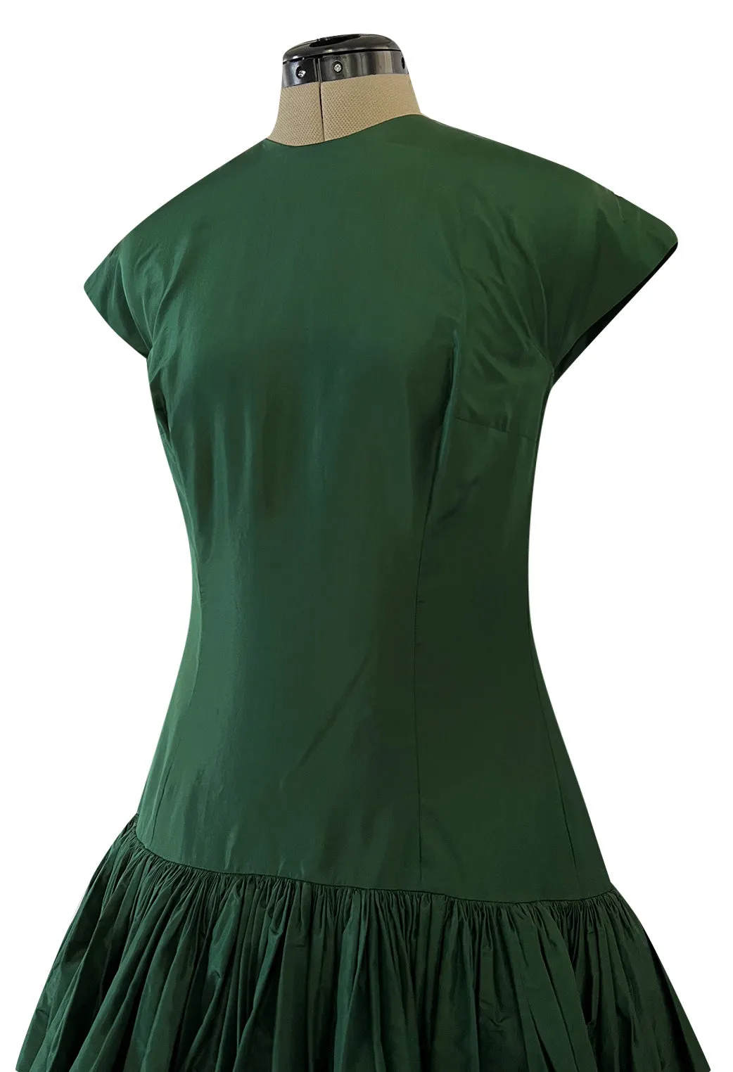 Rare 1977 Madame Gres Haute Couture Dress & Cape in a Deep Green Silk Taffeta