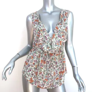 Rebecca Taylor Ruffle Tank Top Floral Print Silk Size 0 Sleeveless Blouse