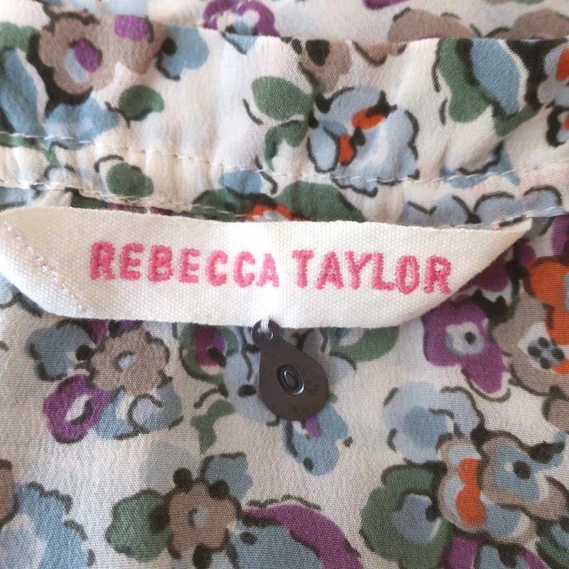 Rebecca Taylor Ruffle Tank Top Floral Print Silk Size 0 Sleeveless Blouse