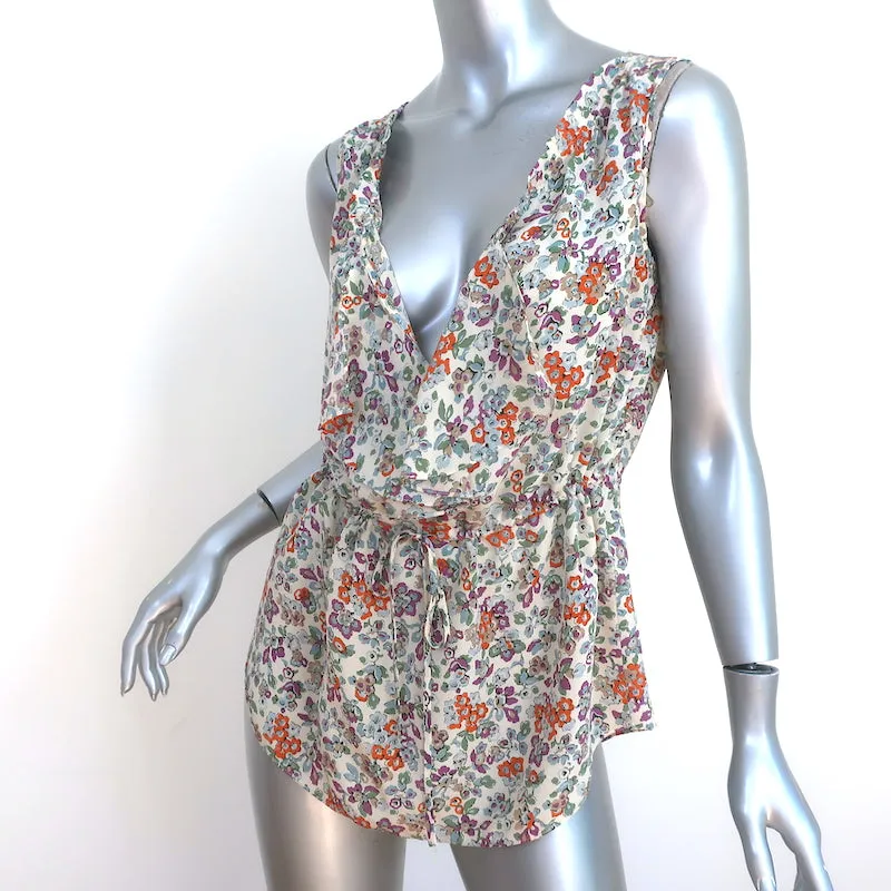 Rebecca Taylor Ruffle Tank Top Floral Print Silk Size 0 Sleeveless Blouse