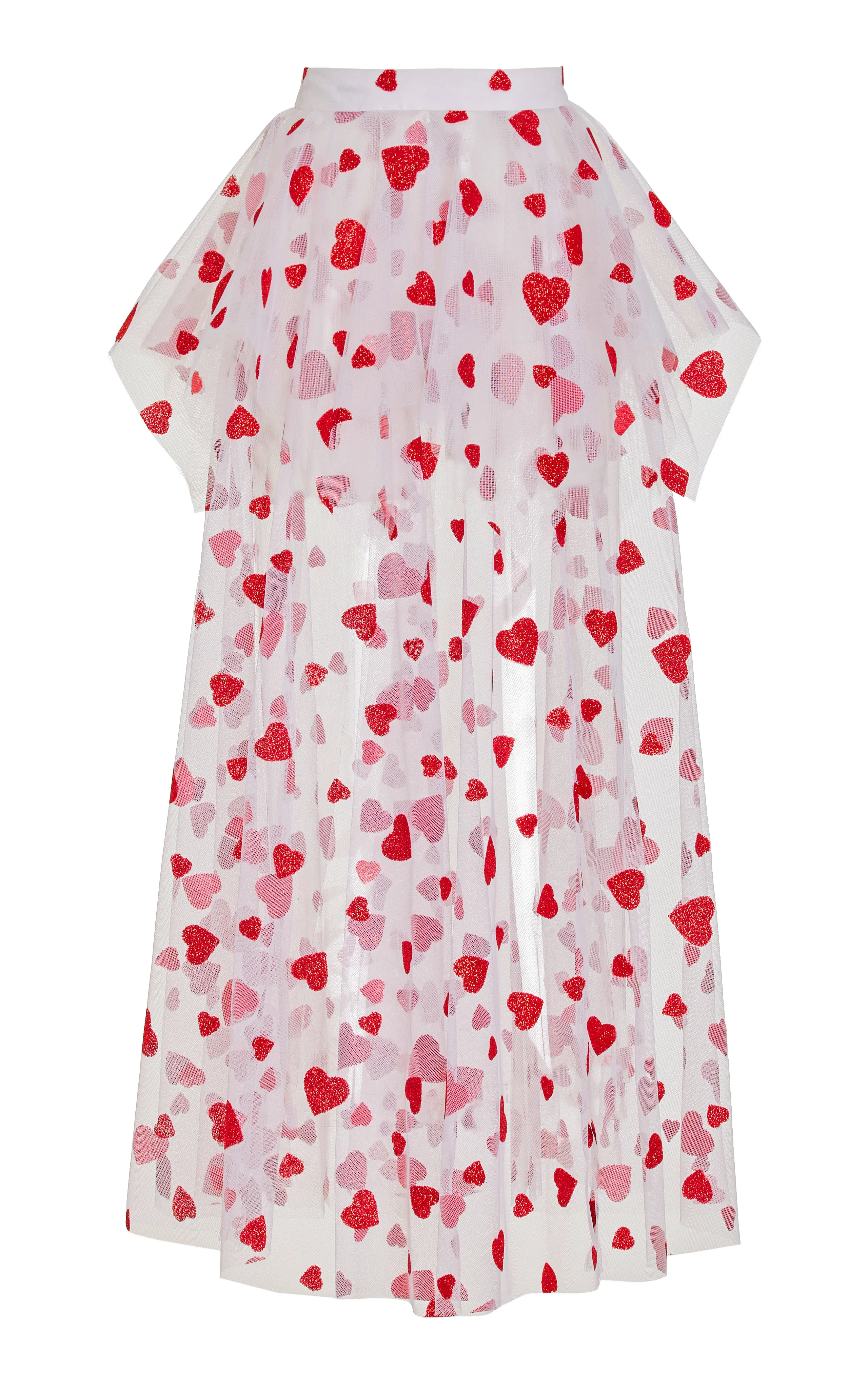 Red Glitter Heart Tulle Skirt With Peplum Detail
