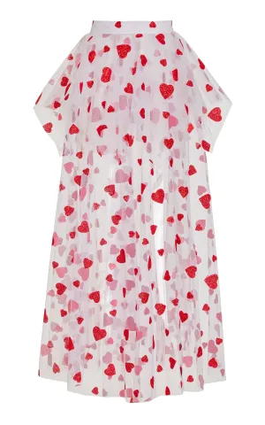 Red Glitter Heart Tulle Skirt With Peplum Detail