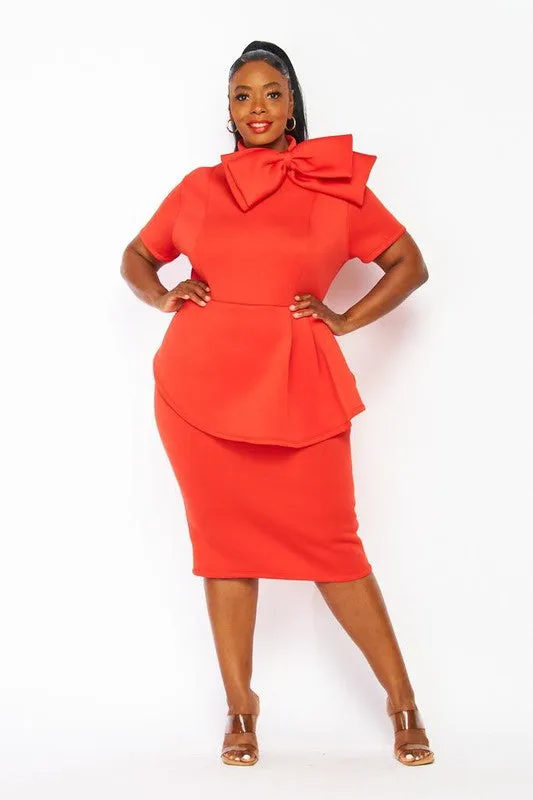Red Side Bow Peplum Dress