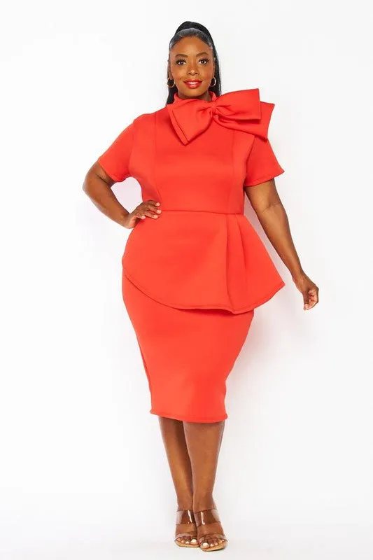 Red Side Bow Peplum Dress
