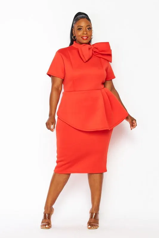Red Side Bow Peplum Dress