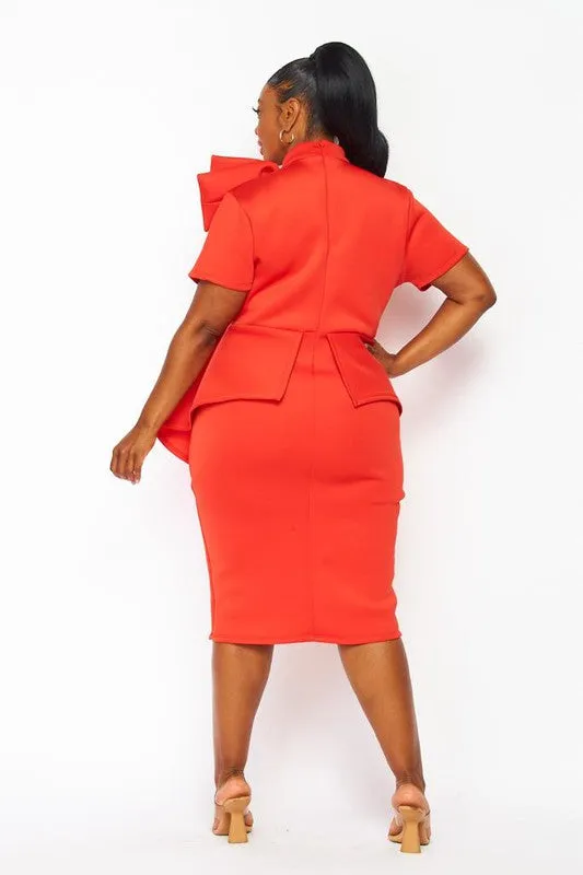 Red Side Bow Peplum Dress