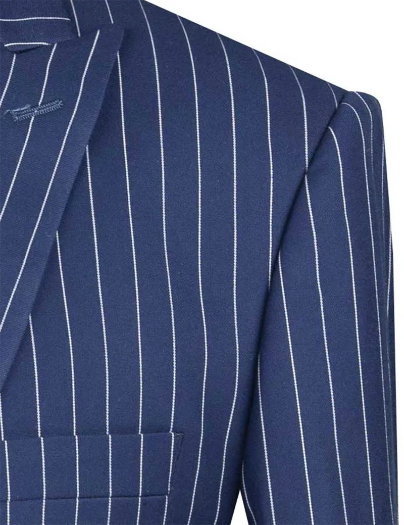 Regular Fit 3 Piece Suit 2 Button Gangster Stripe (Blue) V2RS-9