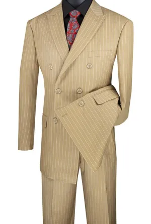 Regular Fit Double Breasted Stripe 2 Piece Suit (Camel) DSS-4