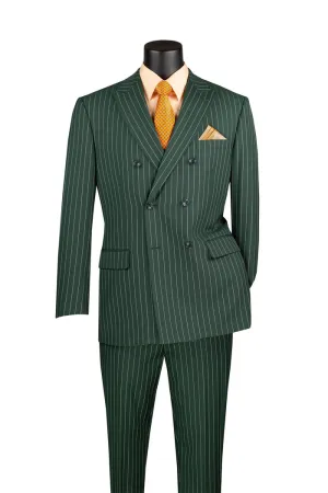Regular Fit Double Breasted Stripe 2 Piece Suit (Hunter Green) DSS-4
