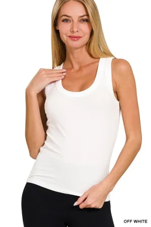 Ribbed scoop neck tank top white