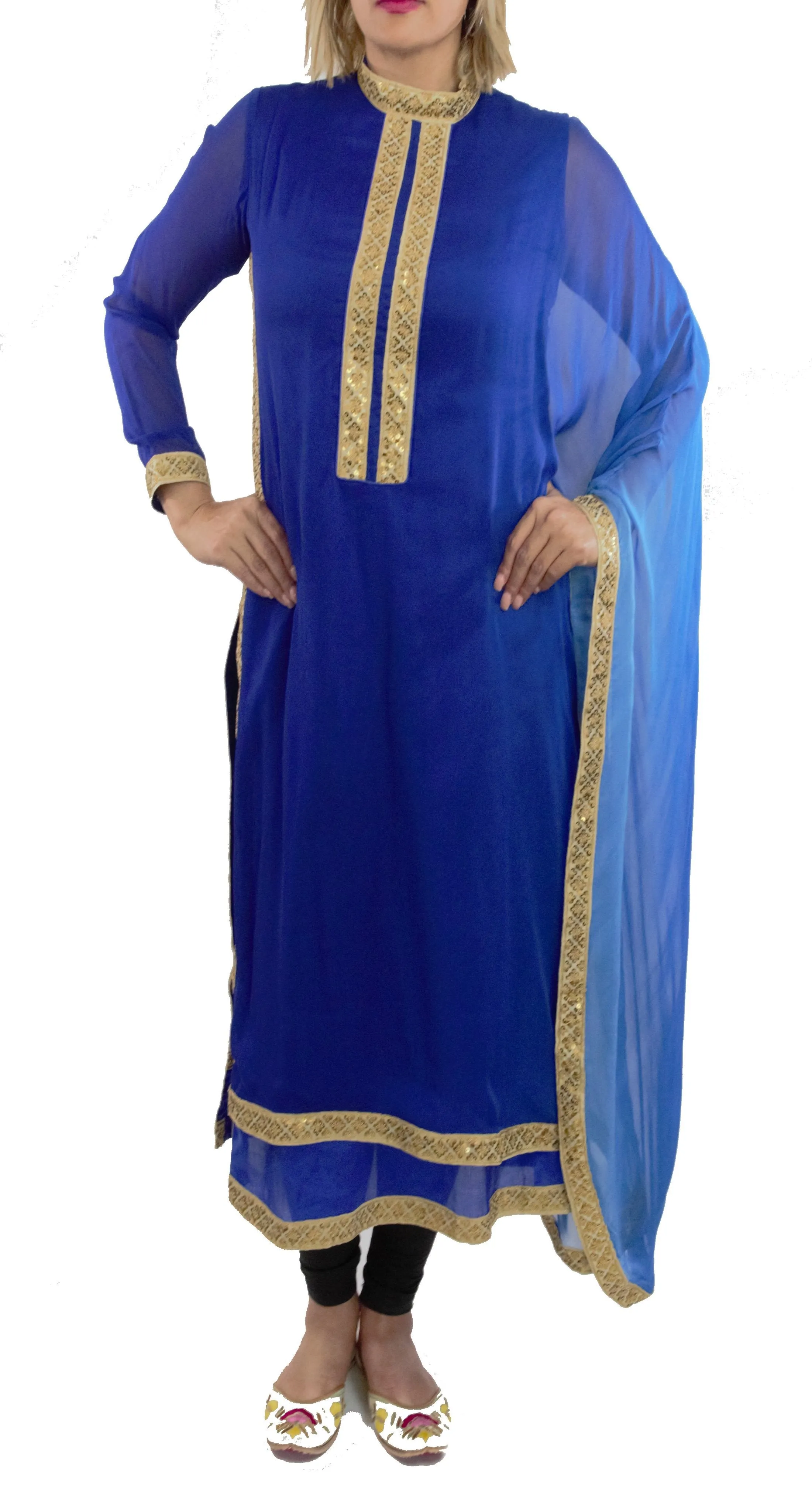 Royal Blue Double-Dyed Kaftan Style Suit