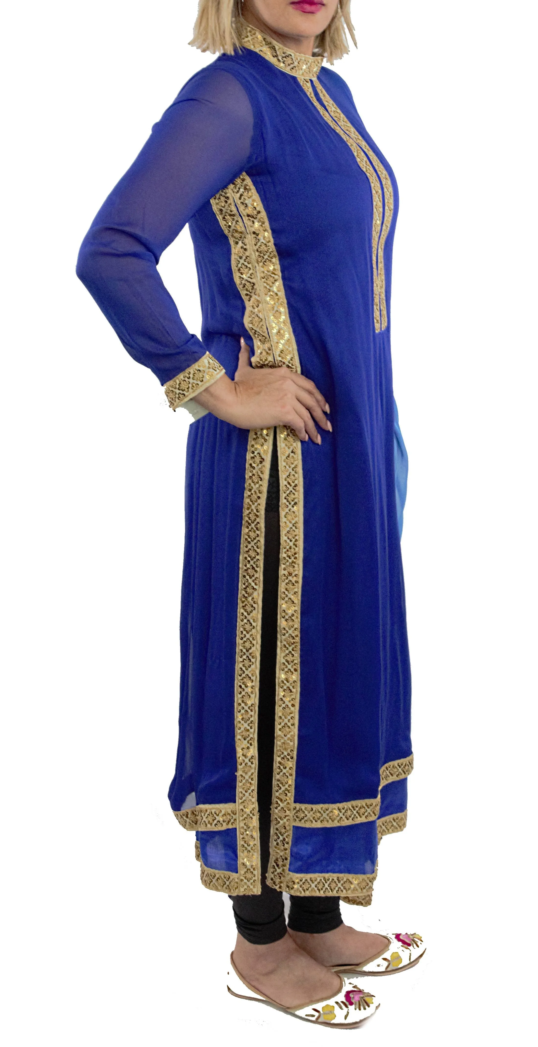 Royal Blue Double-Dyed Kaftan Style Suit