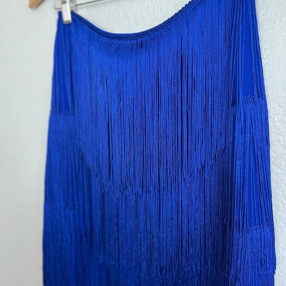 Royal Blue Fringe Strapless Two-Piece Midi Dress