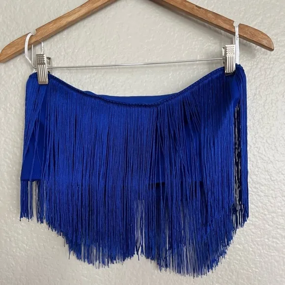 Royal Blue Fringe Strapless Two-Piece Midi Dress