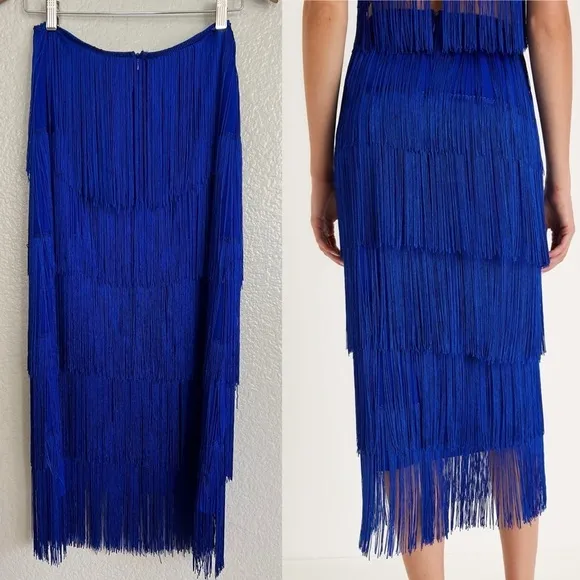 Royal Blue Fringe Strapless Two-Piece Midi Dress