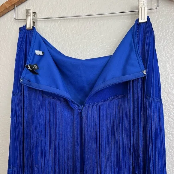 Royal Blue Fringe Strapless Two-Piece Midi Dress