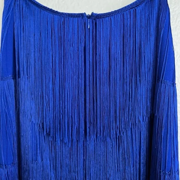 Royal Blue Fringe Strapless Two-Piece Midi Dress