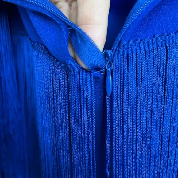 Royal Blue Fringe Strapless Two-Piece Midi Dress
