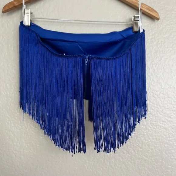 Royal Blue Fringe Strapless Two-Piece Midi Dress