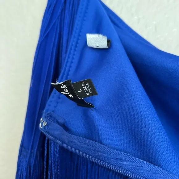 Royal Blue Fringe Strapless Two-Piece Midi Dress