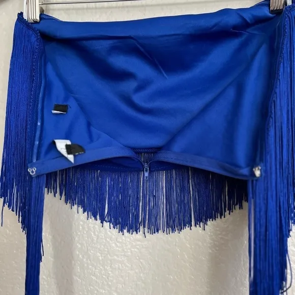 Royal Blue Fringe Strapless Two-Piece Midi Dress