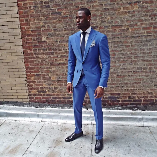 Royal Blue Two Pieces Men Suit Newest Peaked Lapel Prom Suit