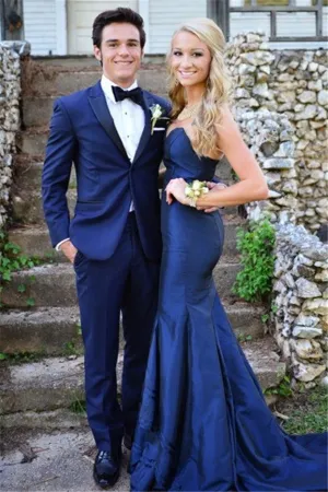 Royal Bule Peaked Lapel Men's Suit One Button Prom Party Suits
