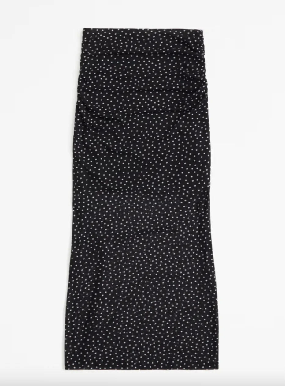 Ruched Mesh Midi Skirt