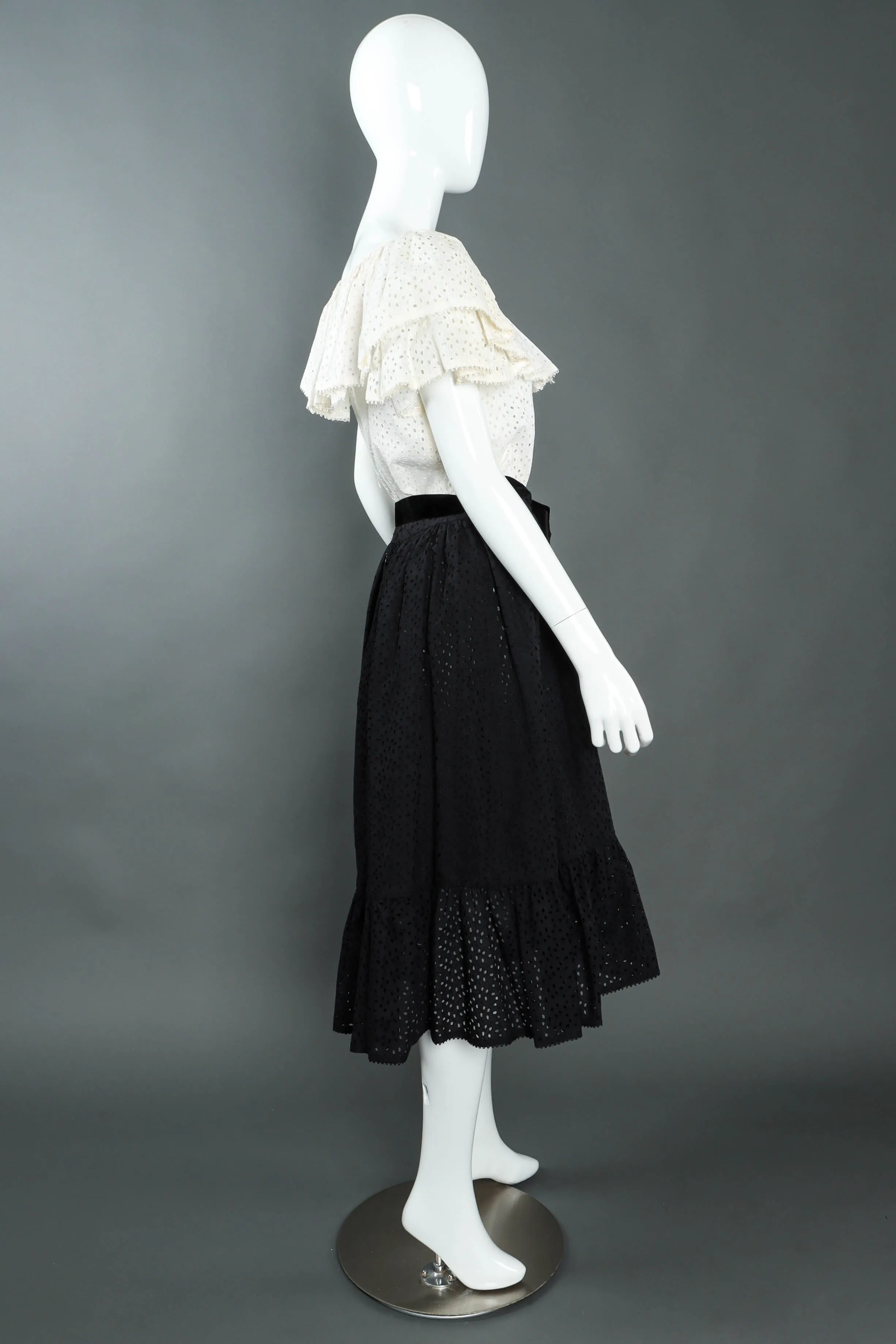 Ruffle Eyelet Asymmetrical Skirt Set