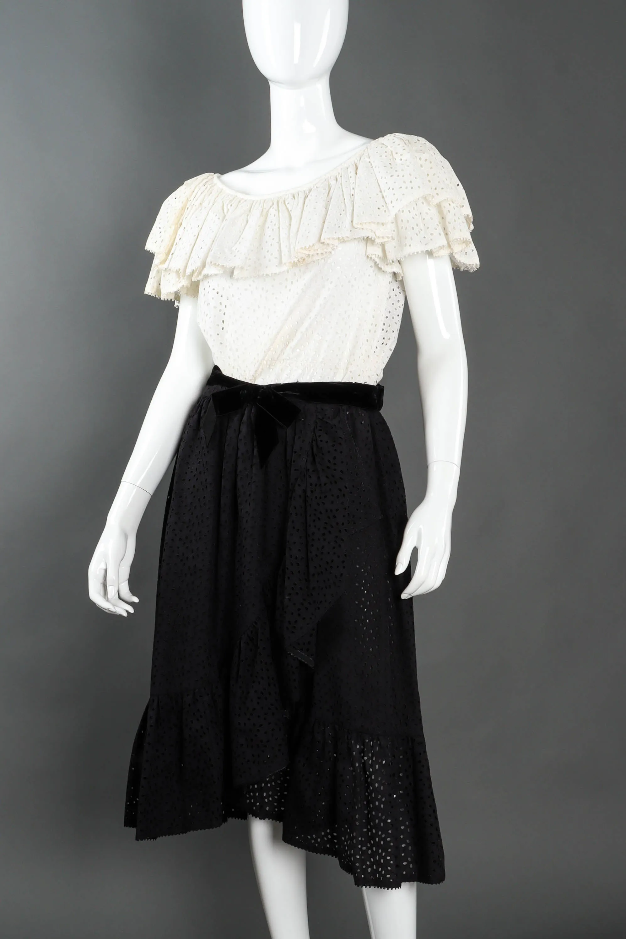 Ruffle Eyelet Asymmetrical Skirt Set