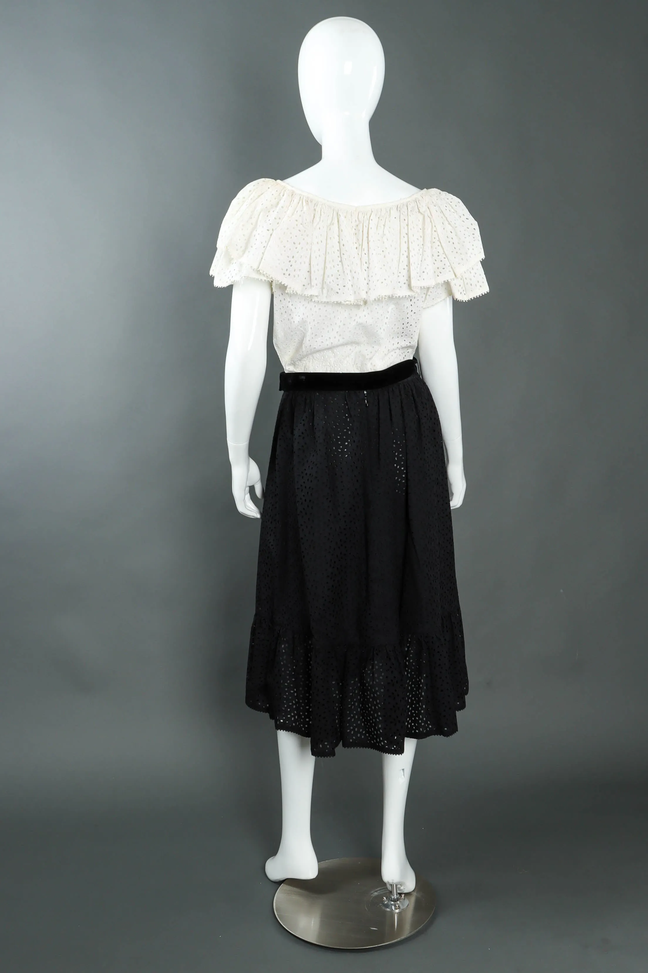 Ruffle Eyelet Asymmetrical Skirt Set