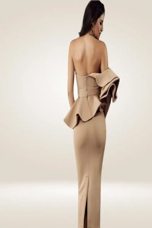 Ruffle Nude Bodycon Midi Dress